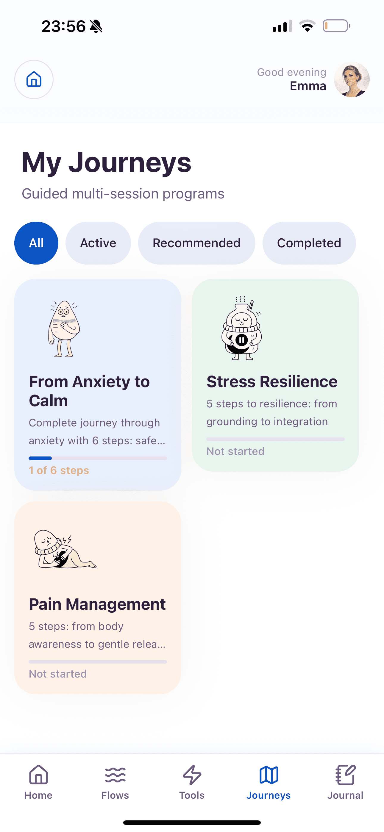 MettaShift Journeys screen